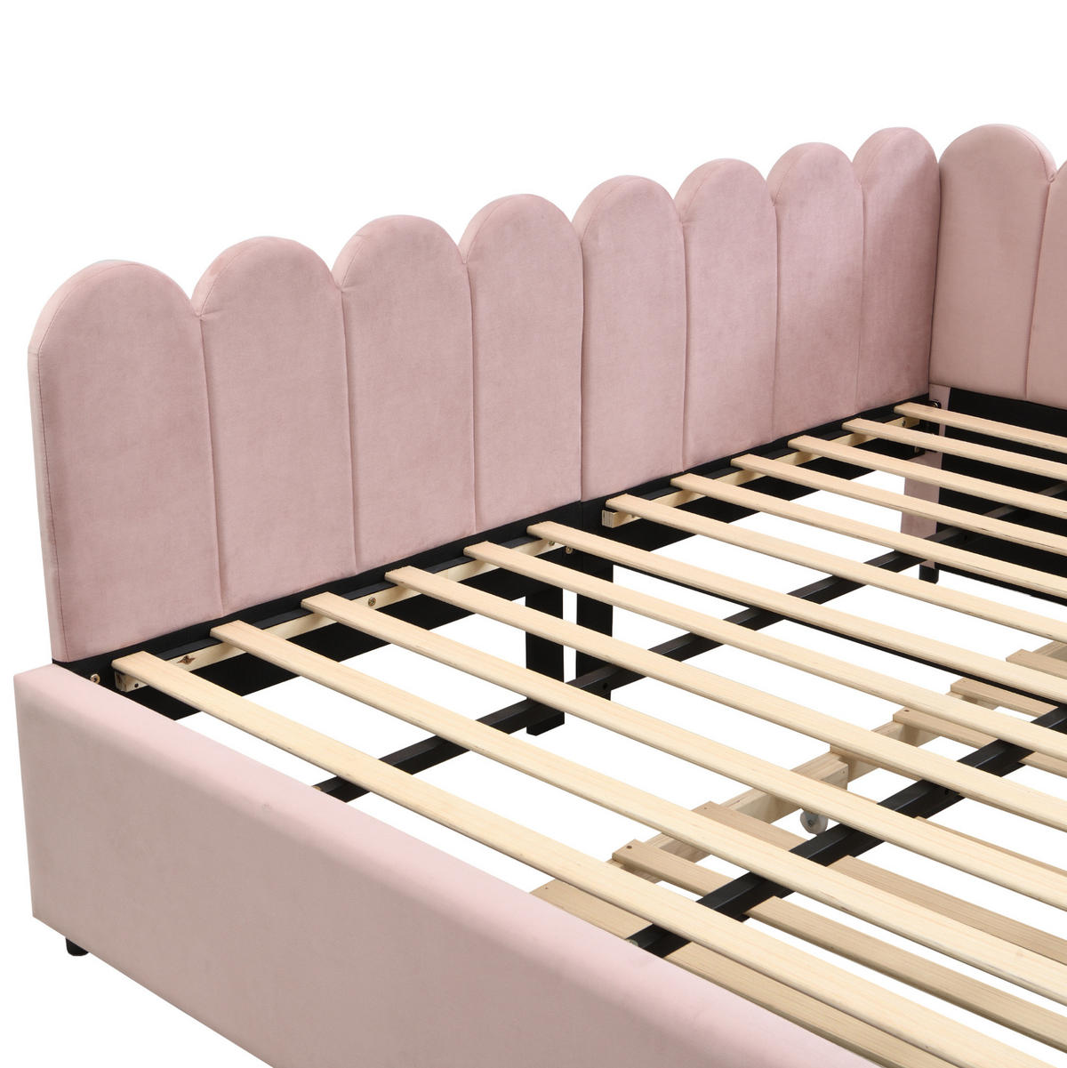 POLSTERBETT 140/200 cm aus Samt mit Ausziehbett und blütenblattförmiger Rückenlehne Rosa - Rosa, Leder (140/200cm) - Modenvie