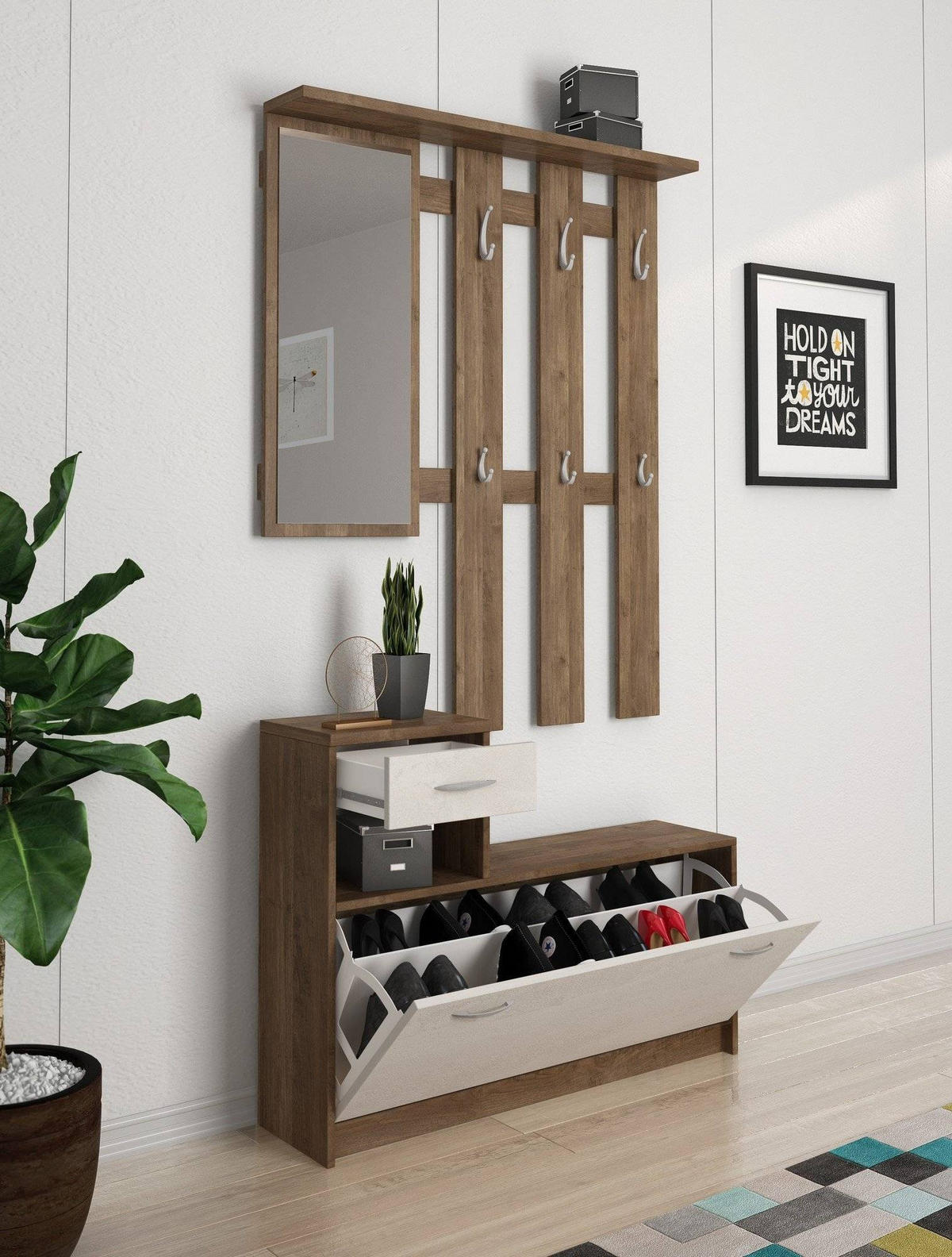 GARDEROBE Holz-Effekt Weiße Eiche 25x100h180 - Alteiche/Weiß, Holzwerkstoff (100/190/26cm) - DMORA