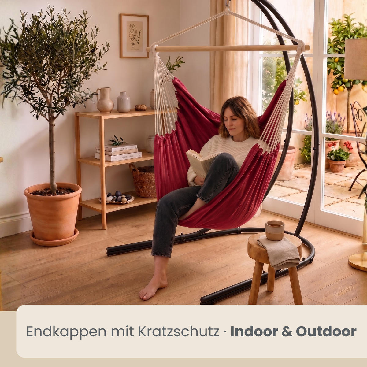 XL HÄNGESTUHL mit Gestell 210/140 cm , Weinrot/Schwarz - Rot, Textil (140/210/160cm) - Amanka