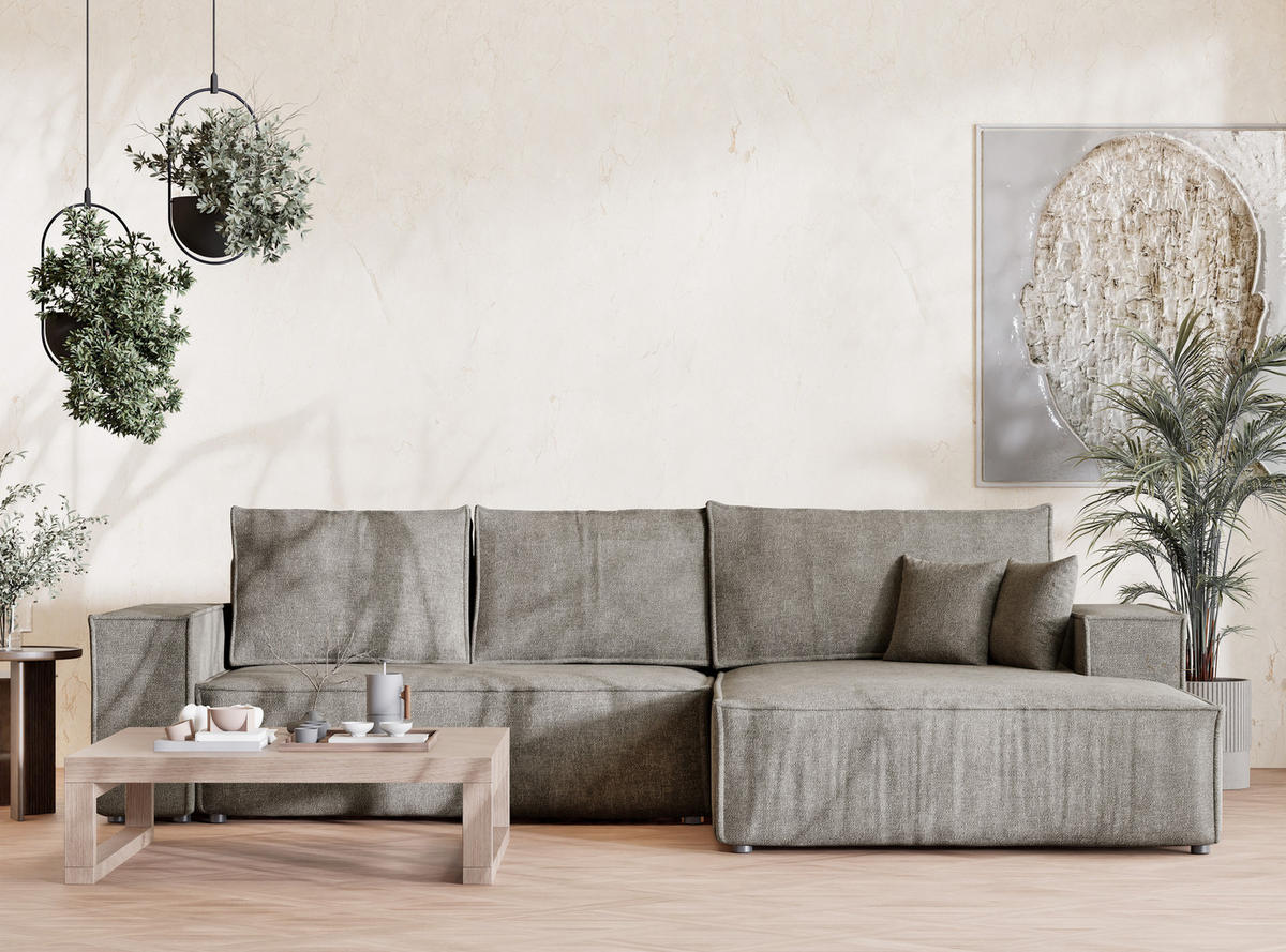 ECKSOFA Maze Braun Chenille-Stoff - Rechts Seite - Schwarz/Braun, Holz/Holzwerkstoff (294/185cm) - Maison de Reve