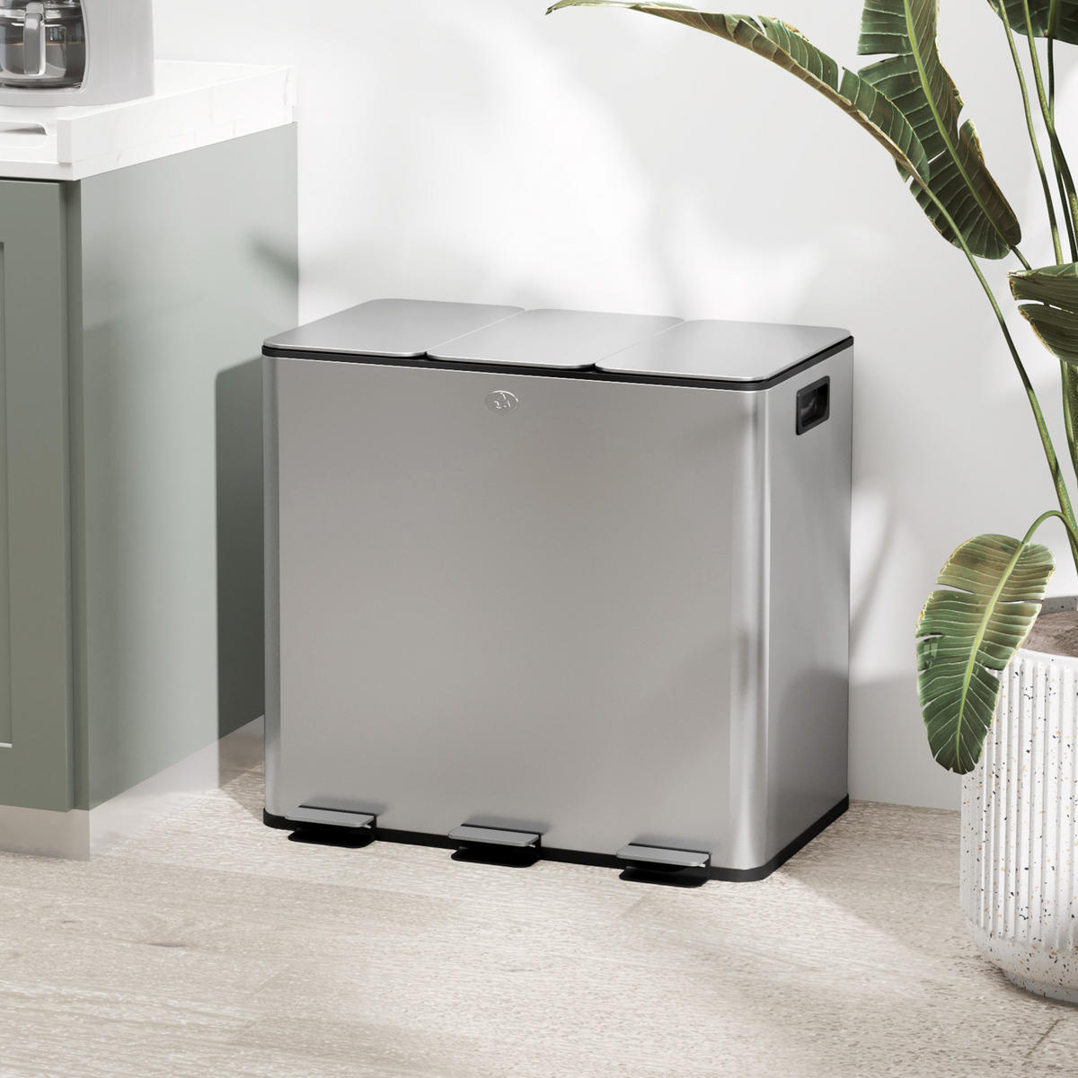 MÜLLEIMER 3x20L Abfalleimer aus Edelstahl mit Softclose Deckel Deodorant-Fächern - Silberfarben, Metall (36.6/43.2/61.9cm) - HOMCOM