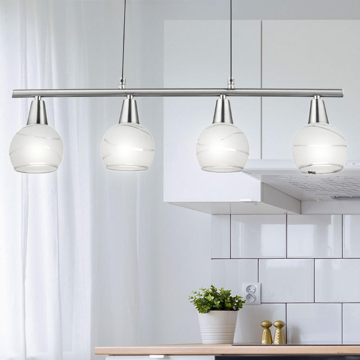 LED HÄNGELEUCHTE Metall Silber - Silberfarben, Glas (60/10/160cm) - Globo Lighting