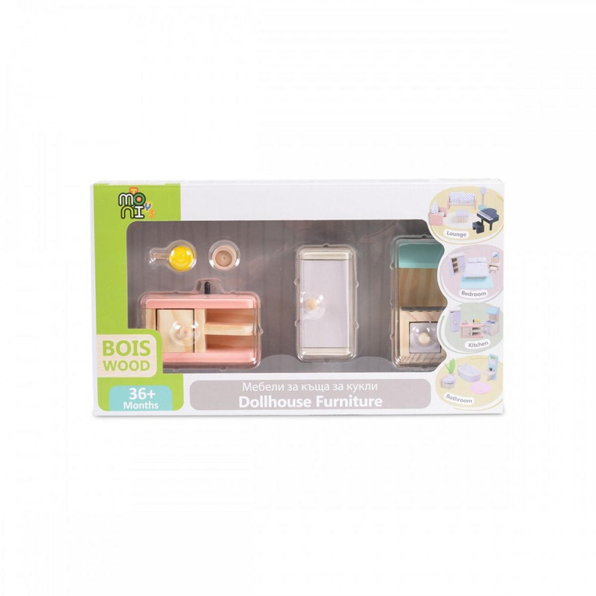 PUPPENMÖBEL Küche 4013 bunt Holz, Küchen-Set, Kühlschrank, Herd mit Backofen, Küchentheke, Zubehör - Multicolor, Holz (6/5/12cm) - Moni