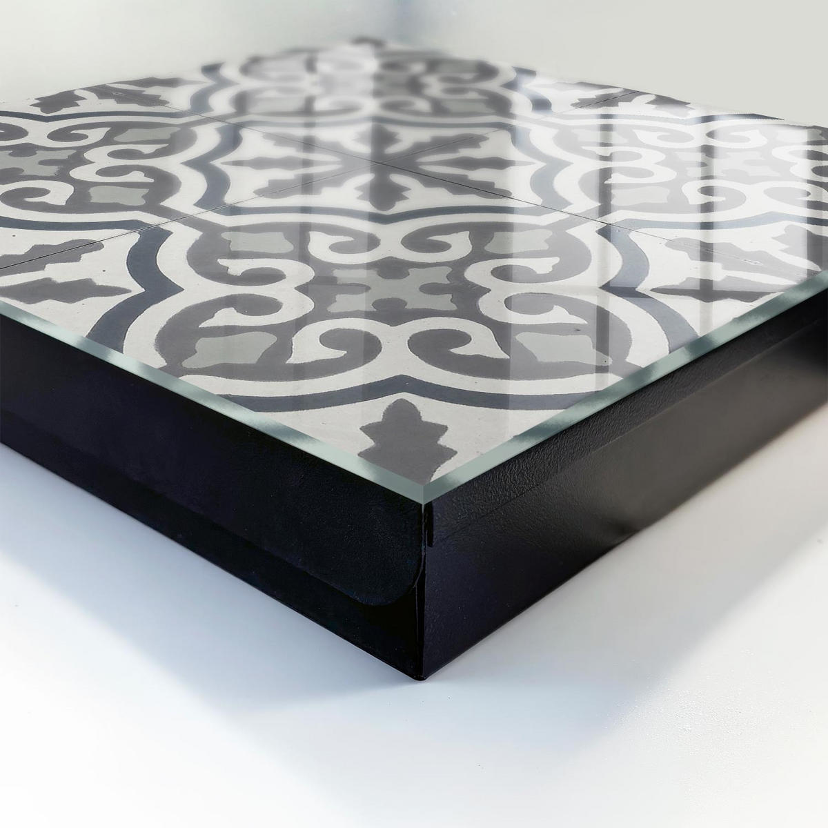 SCHLÜSSELBOX Schwarz 30x30 cm- Türöffnung nach rechts - Geometrisches Muster - Grau, Metall (30/30/5cm) - TULUP