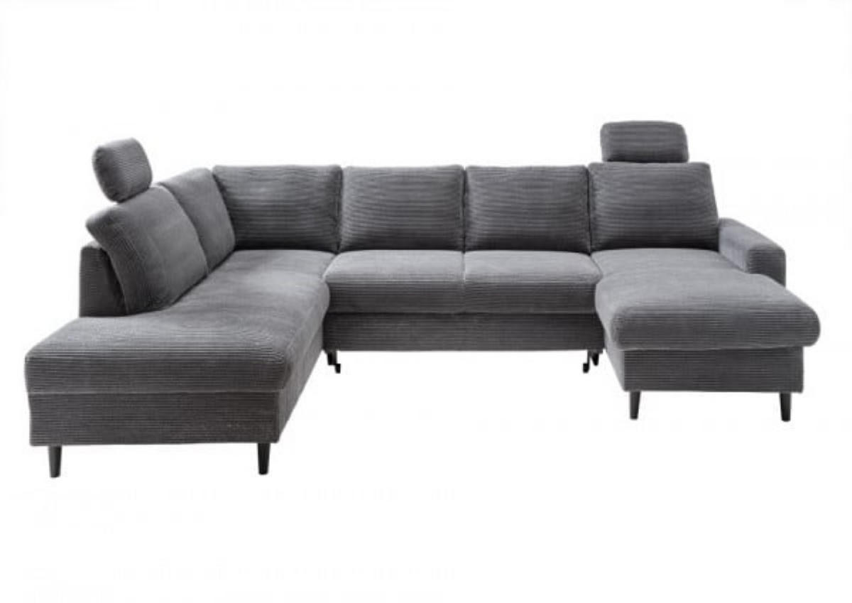 WOHNLANDSCHAFT mit Schlaffunktion und Bettkasten - Dunkelgrau/Schwarz, Textil (305/88/200cm) - myHomelando