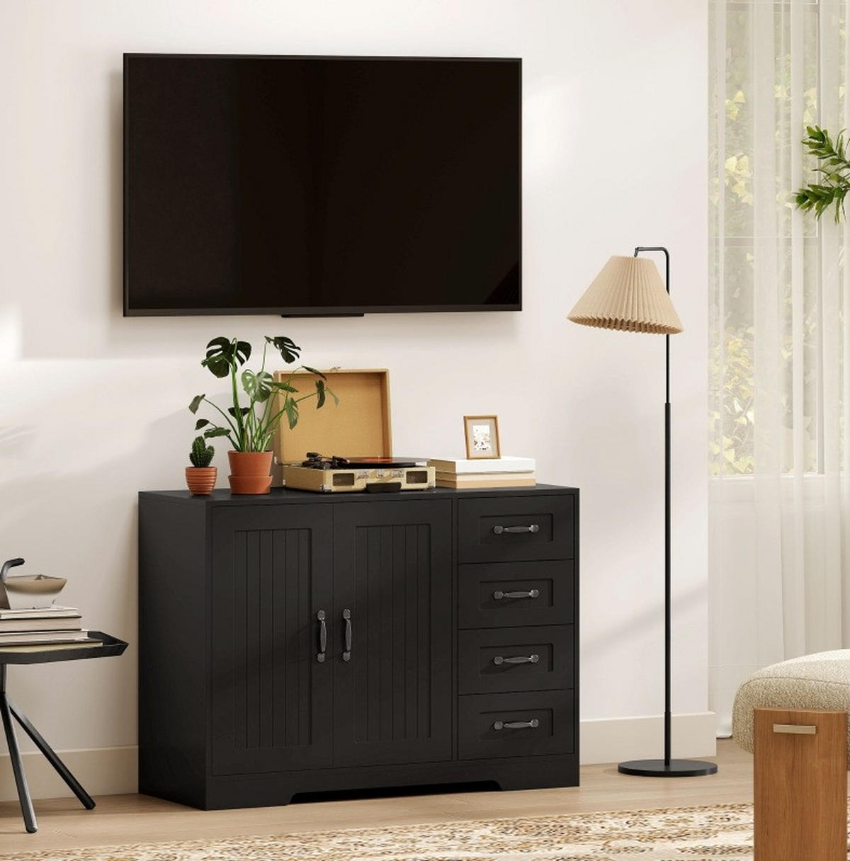 SIDEBOARD 105/40/76 cm aus Holzwerkstoff mit 4 Schubladen und verstellbarem Einlegeboden Schwarz - Schwarz, Holz (105/76/40cm) - Modenvie