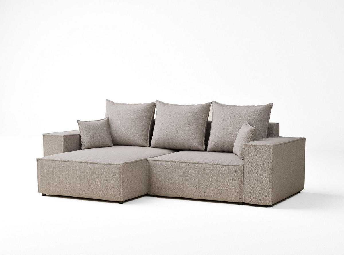 ECKSOFA MIT SCHLAFFUNKTION Moyo Beige Webstoff - Schwarz/Grau, Holz/Holzwerkstoff (255/148cm) - Maison de Reve