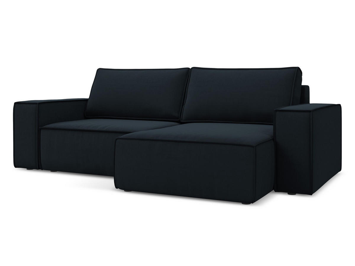 ECKSOFA mit Schlaffunktion Samt Stoff Blau - Blau/Schwarz, Kunststoff/Textil (257/148cm) - Makamii
