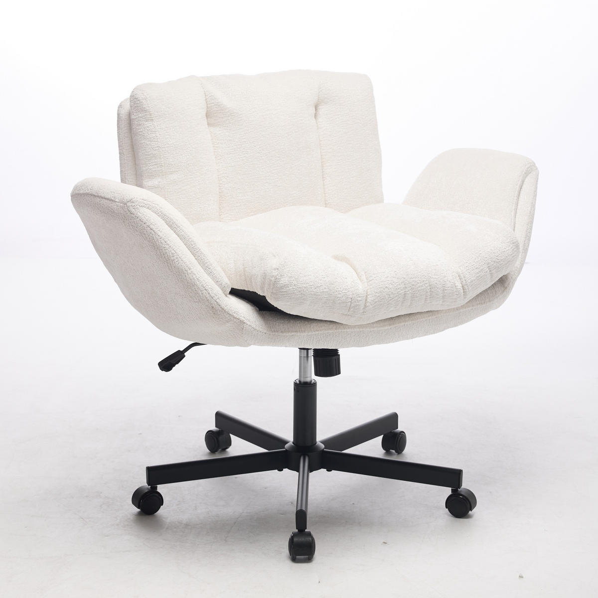 DREHSTUHL Chair Bürostuhl Chenille höhenverstellbar Armlehnen Schwarz - Beige, Holzwerkstoff (60/92.5/57.5cm)