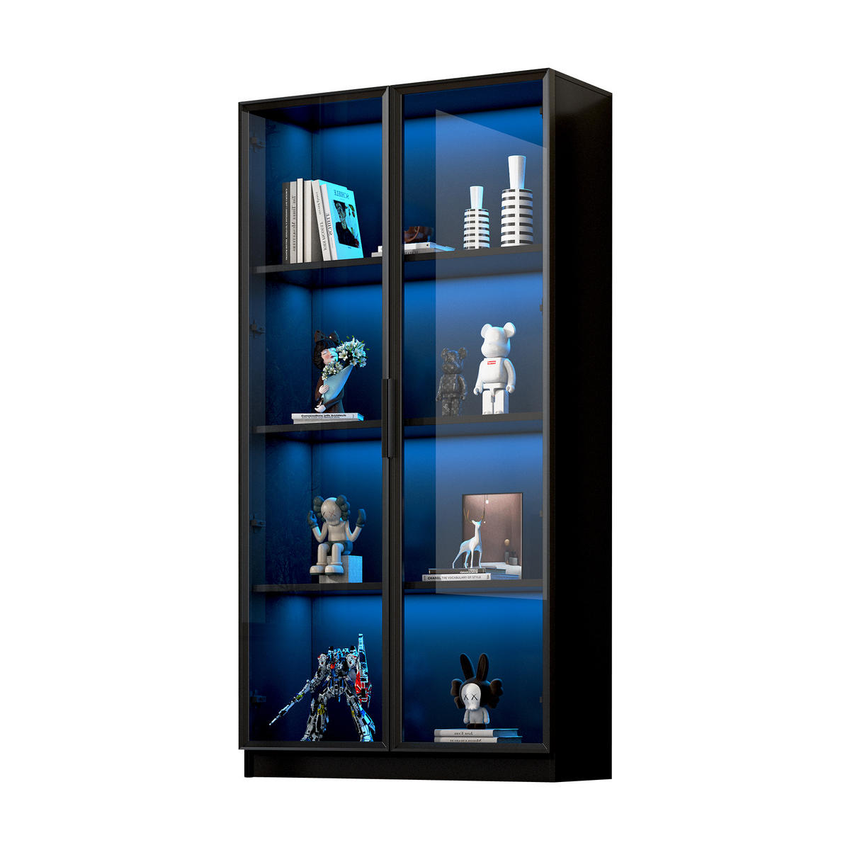 VITRINE aus Spanplatte mit Glastüren und App-LED, 80/40/160 cm, schwarz - Schwarz, Holzwerkstoff (40/160/80cm) - Redom
