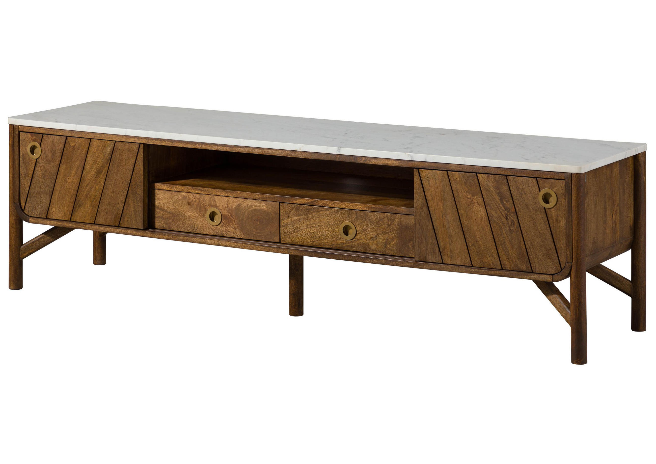 TV-BOARD Mango 180x45x50 braun geölt / echter Marmor LOS ANGELES #03 - Braun, Holz (180/50/45cm) - Massivmoebel24