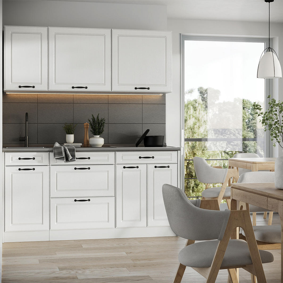 SAMOSTATNÁ KUCHYŇA R-Line, Biely vidiecky dom/biely, 160 cm Goldkraft tammi työtaso - biela, kompozitné drevo (160/81.6/60cm) - Vicco