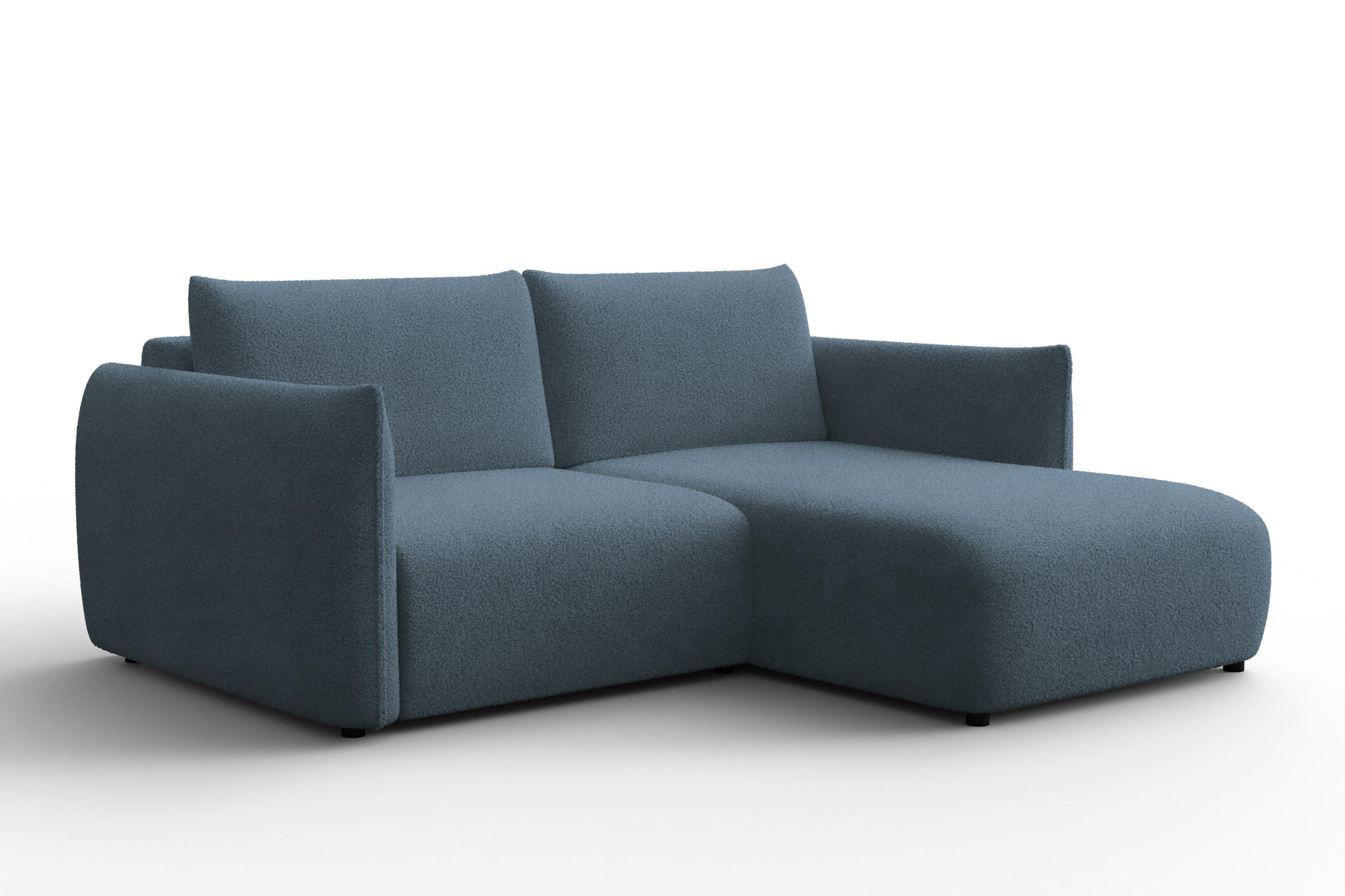ECKSOFA TAUER 3-Sitzer RECHTS, Bouclé-Stoff blau - Blau/Schwarz, Holz/Textil (206/173cm) - Courtois Laville