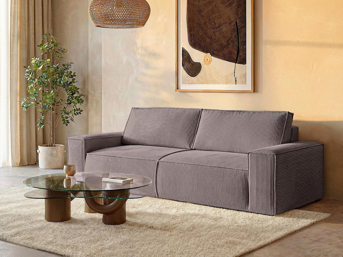 SCHLAFSOFA - 4 Personen-Sitzer - Samt, Stoff - Malve - - Mauve, Textil (257/85/102cm) - Vente-Unique