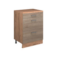KUHINJSKA OMARA ZA POŠEVNE STREHE R-Line, Sonoma, 60 cm brez naklona z 3 predaloma - hrast sonoma/medeni hrast, leseni material (60/83.8/46cm) - Vicco