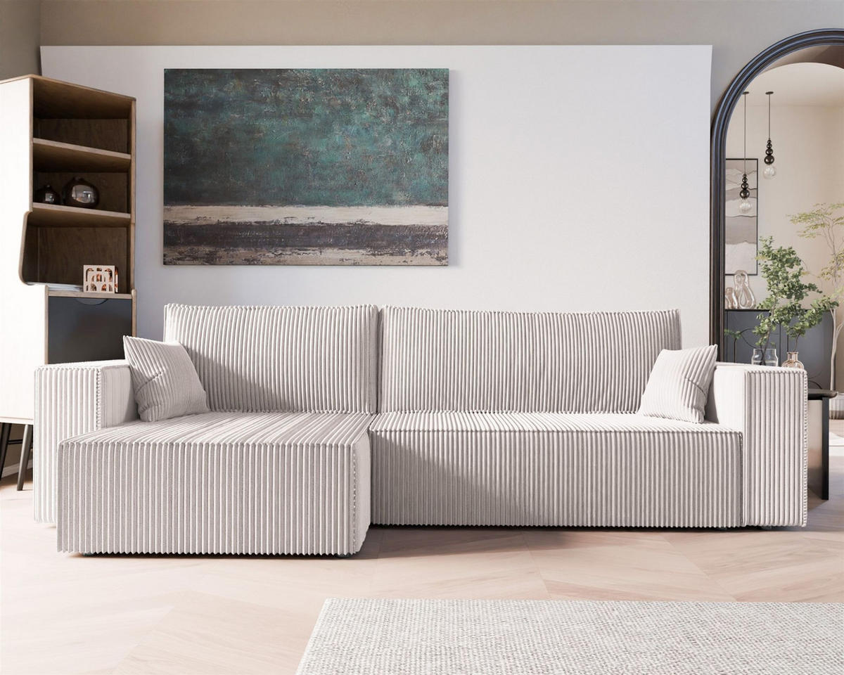 ECKSOFA Adara Max Mit Schlaffunktion - Weiß, Holzwerkstoff/Textil (276/145cm) - Fun Möbel