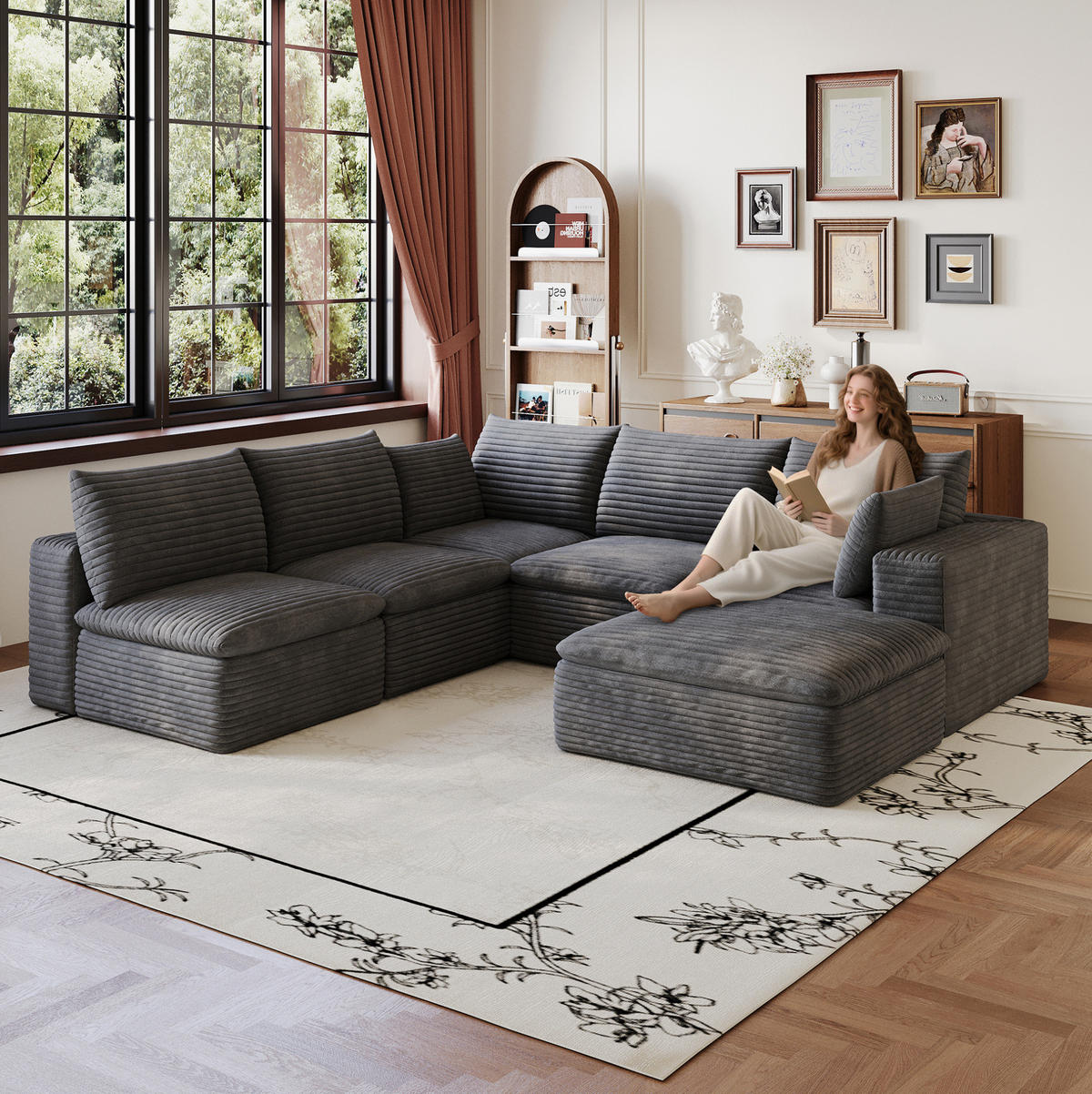 WOHNLANDSCHAFT aus Stoff 260x250 cm Dunkelgrau mit flexiblem Aufbau und weicher Schaumstoffpolsterung - Dunkelgrau, Textil (260/60/250cm) - Modfu