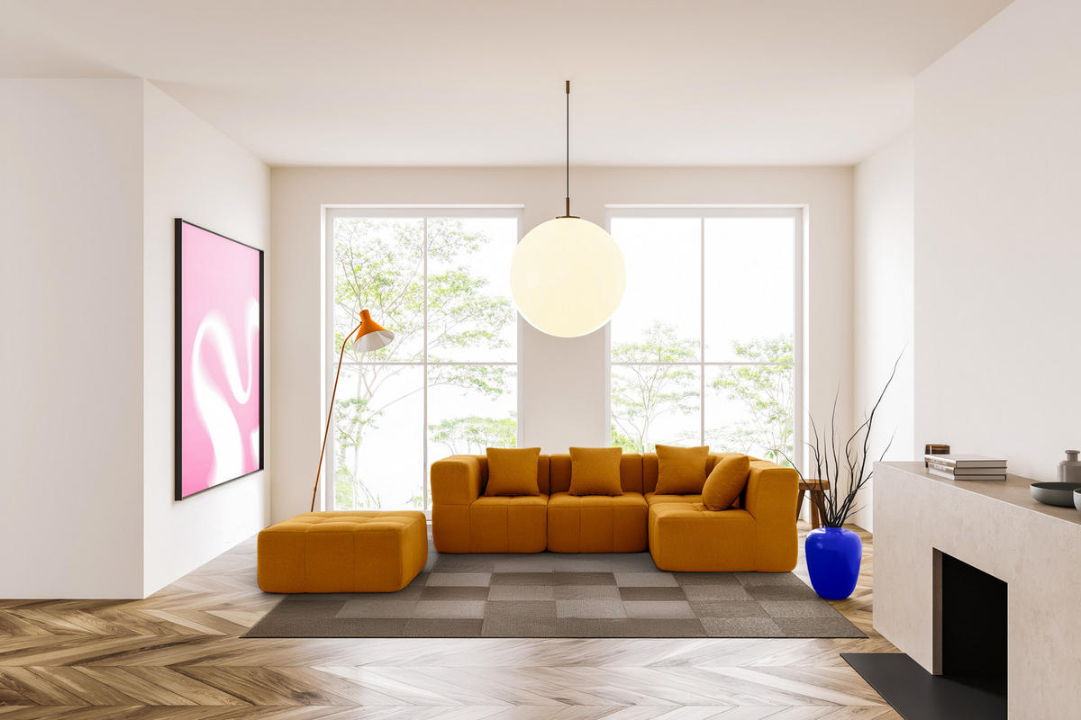 ECKSOFA Bouclé-Stoff Zimtbraun - Hellbraun, Textil (260/190cm) - MILYsofa