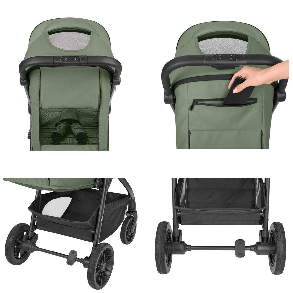KINDERWAGEN, Buggy Jody grün PU-Räder Federung Hinterradbremse 5-Punkt-Gurt - Grün, Metall (89/54/105cm) - Kikka boo