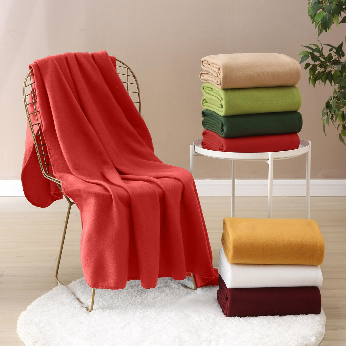 FLEECEDECKE 10er Set rot 130/160 cm Kettelrand Anti-Pilling - Rot, Textil (130/160cm) - wometo