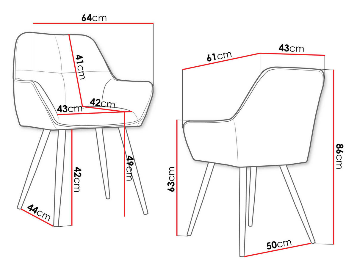 STUHL 2er-Set Archon (2 Stück) - Blau/Schwarz, Textil/Metall (64/86/61cm) - MIRJAN24