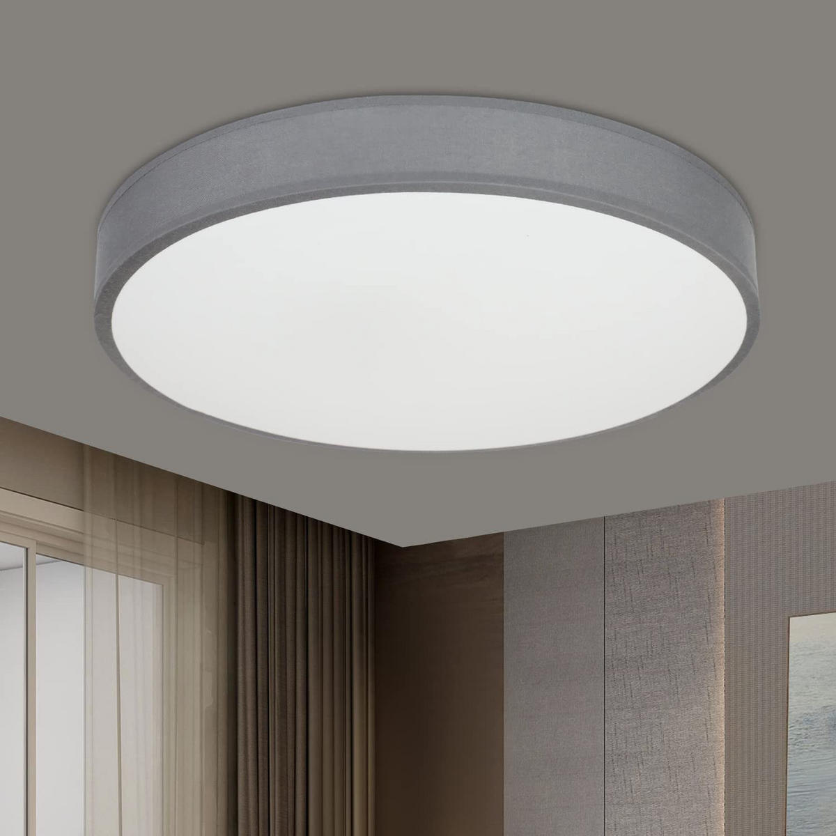 DECKENLEUCHT LED 12W 3000K Stoffschirm Modern Rund Ø30CM - Grün, Kunststoff (30/30/5cm) - ZMH