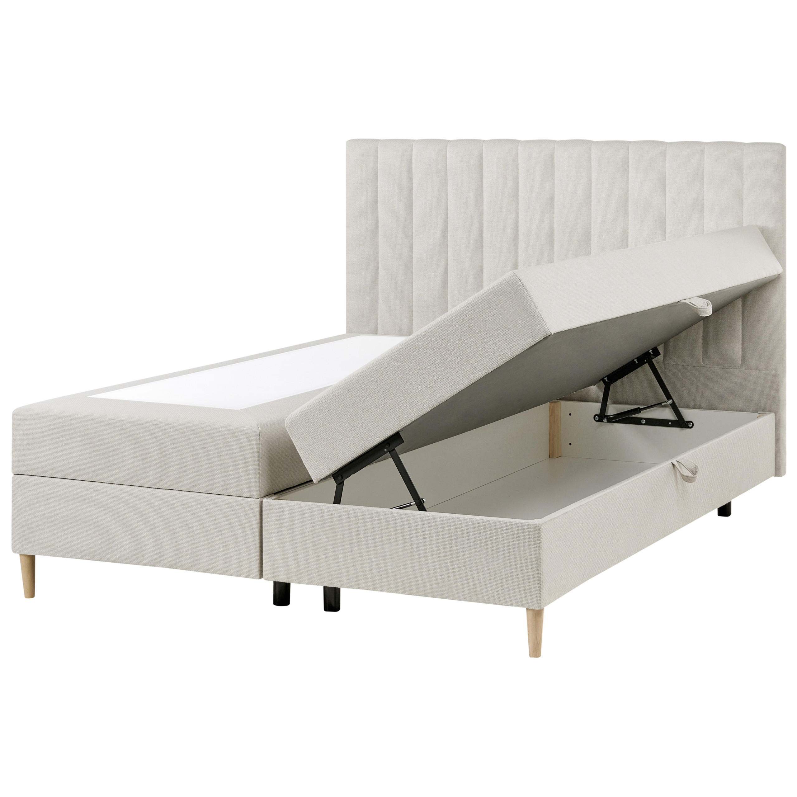 BOXSPRINGBETT mit Stauraum 160/200 cm Stoff Hellbraun Officer - Hellbraun, Textil (160/200cm) - Beliani