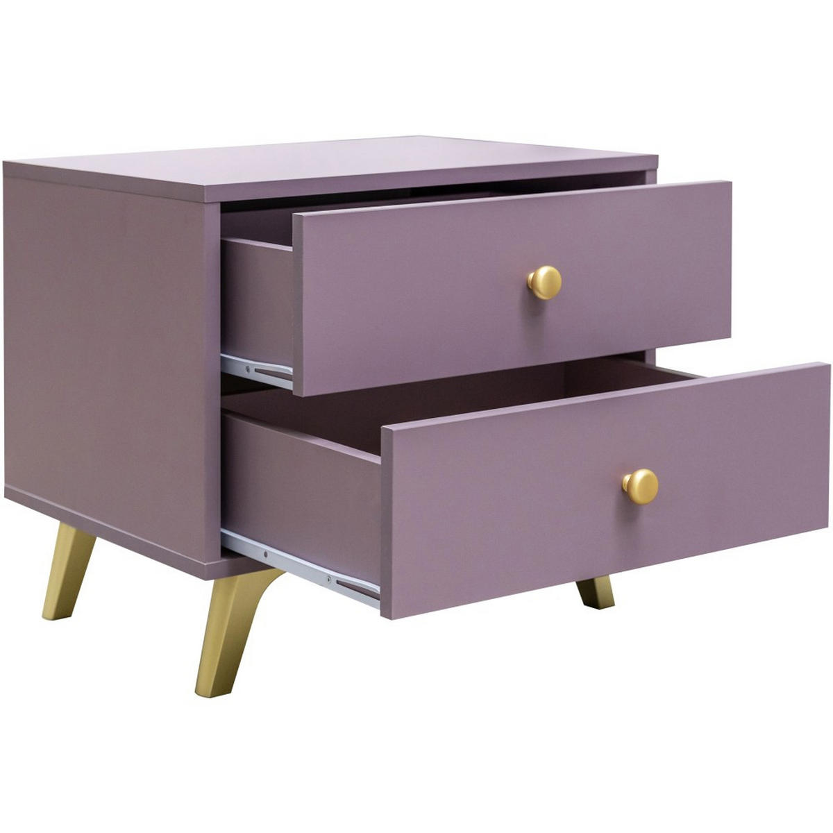 NACHTTISCH Solea Lux mit 2 Schubladen, Pflaume - Pflaume/Goldfarben, Holzwerkstoff (54/48/41cm) - Beautysofa