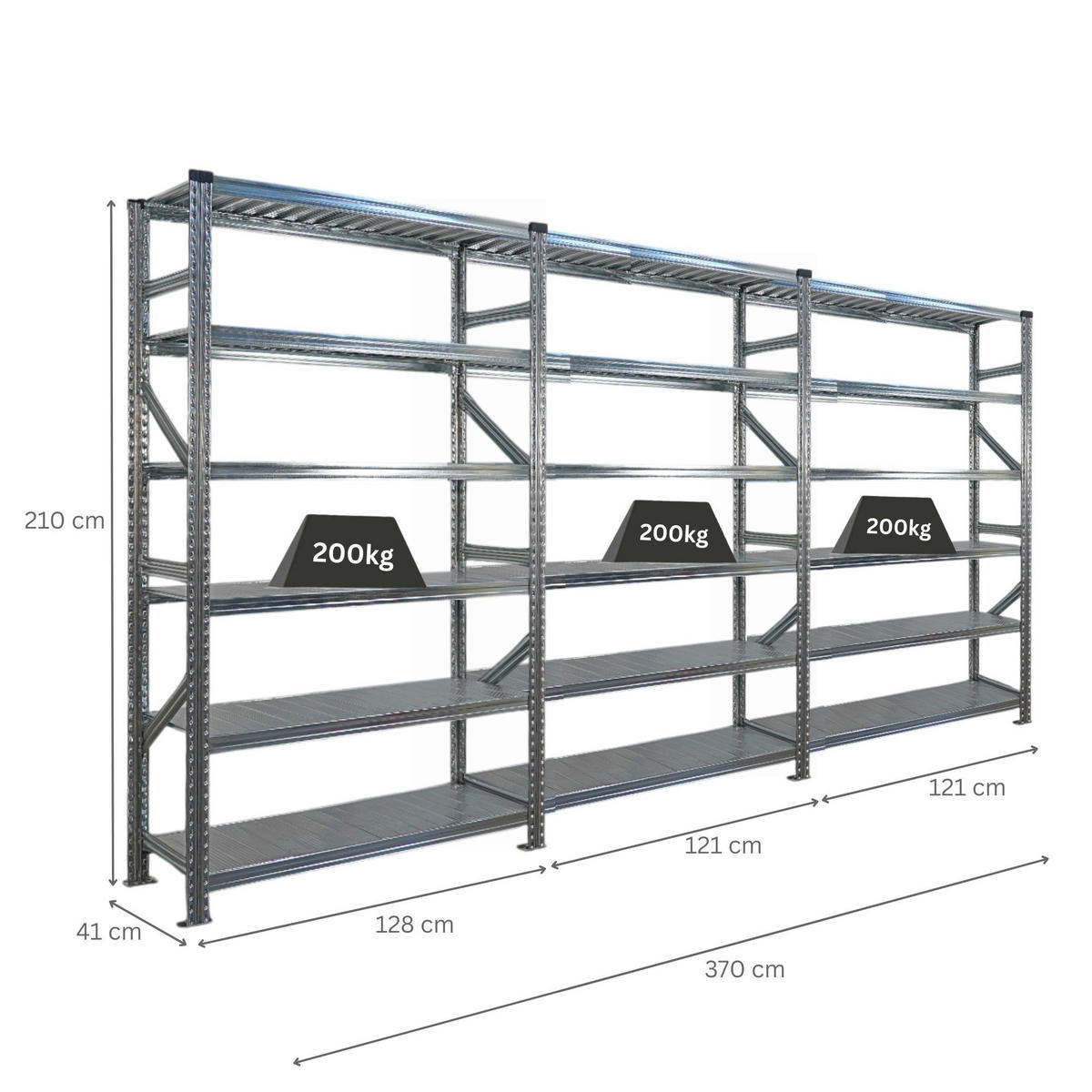 FACHBODENREGAL Proximo Stecksystem 210x360x40cm 6 Ebenen Beidseitig nutzbar Verzinkt - Silberfarben, Metall (360/210/40cm) - PROREGAL