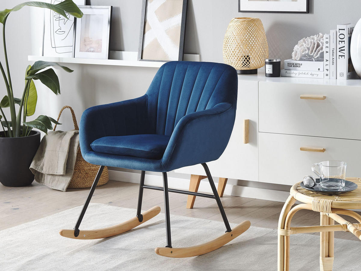 SCHAUKELSTUHL Samtstoff Blau Liarum - Blau, Holz/Textil (60/82/74cm) - Beliani