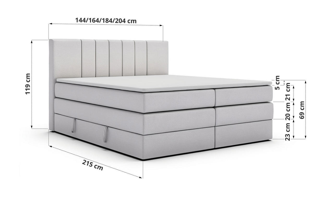 BOXSPRINGBETT INERO KING 180/200 - Dunkelgrau Stukture - Topper Visco - H3 - Dunkelgrau/Schwarz, Kunststoff/Textil (180/200cm) - MKS
