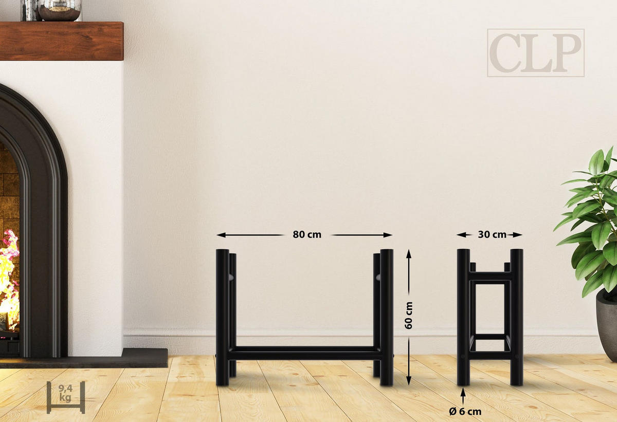KAMINHOLZREGAL 60/30/80 cm Metall schwarz - Schwarz, Metall (60/80/30cm) - CLP