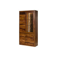 VITRINE Sheesham 109x40x202 walnuss gewachst TORONTO LUX #211 - Dunkelbraun, Holz (109/202/40cm) - Massivmoebel24