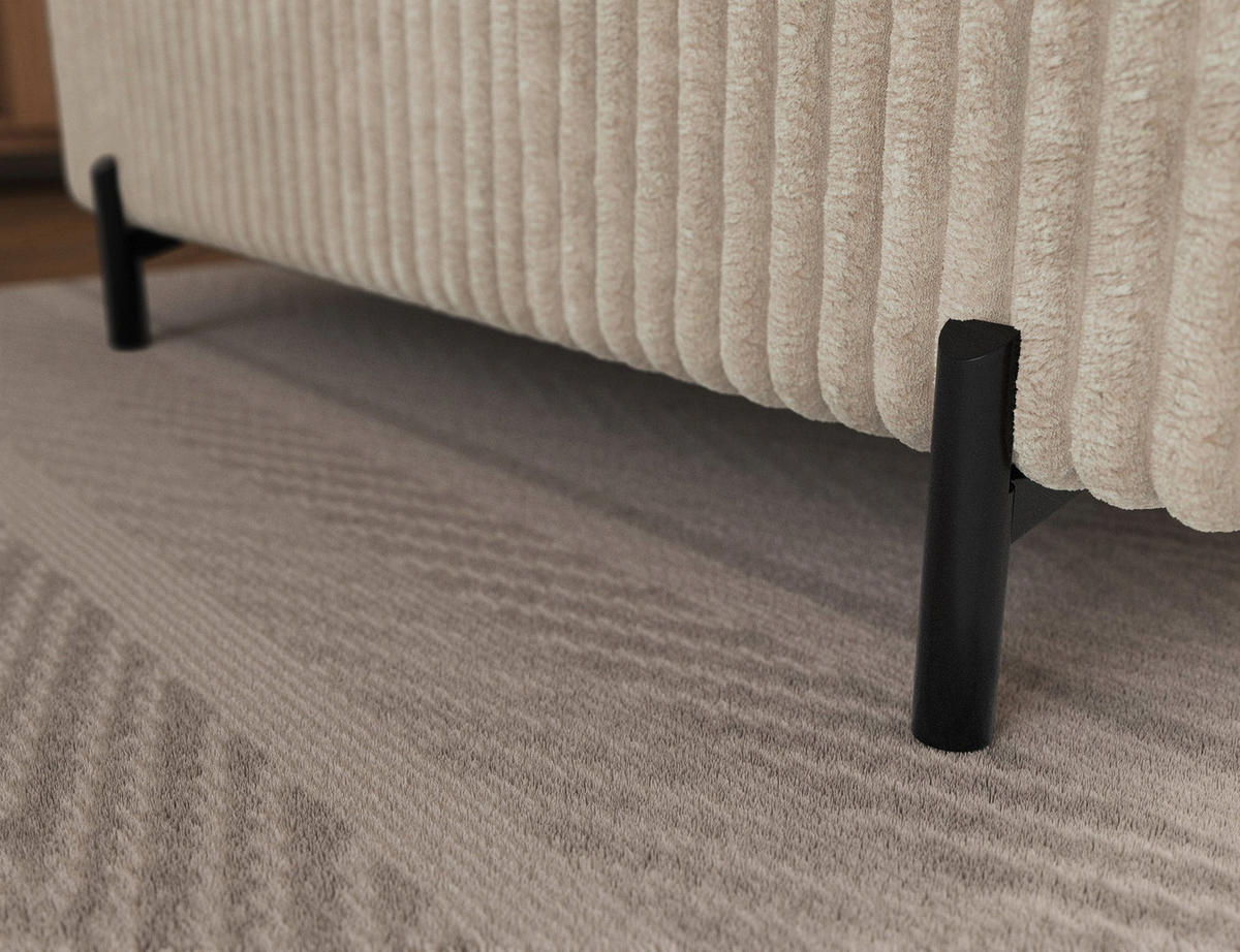 ECKSOFA COLESIO L-Form, Schlaffunktion, Bettkasten, verstellbare Kopfstützen, Wellenfederung, Metallfüße, breiter Cordstoff - Creme/Schwarz, Kunststoff/Metall (204/269cm) - Wohnideebilder