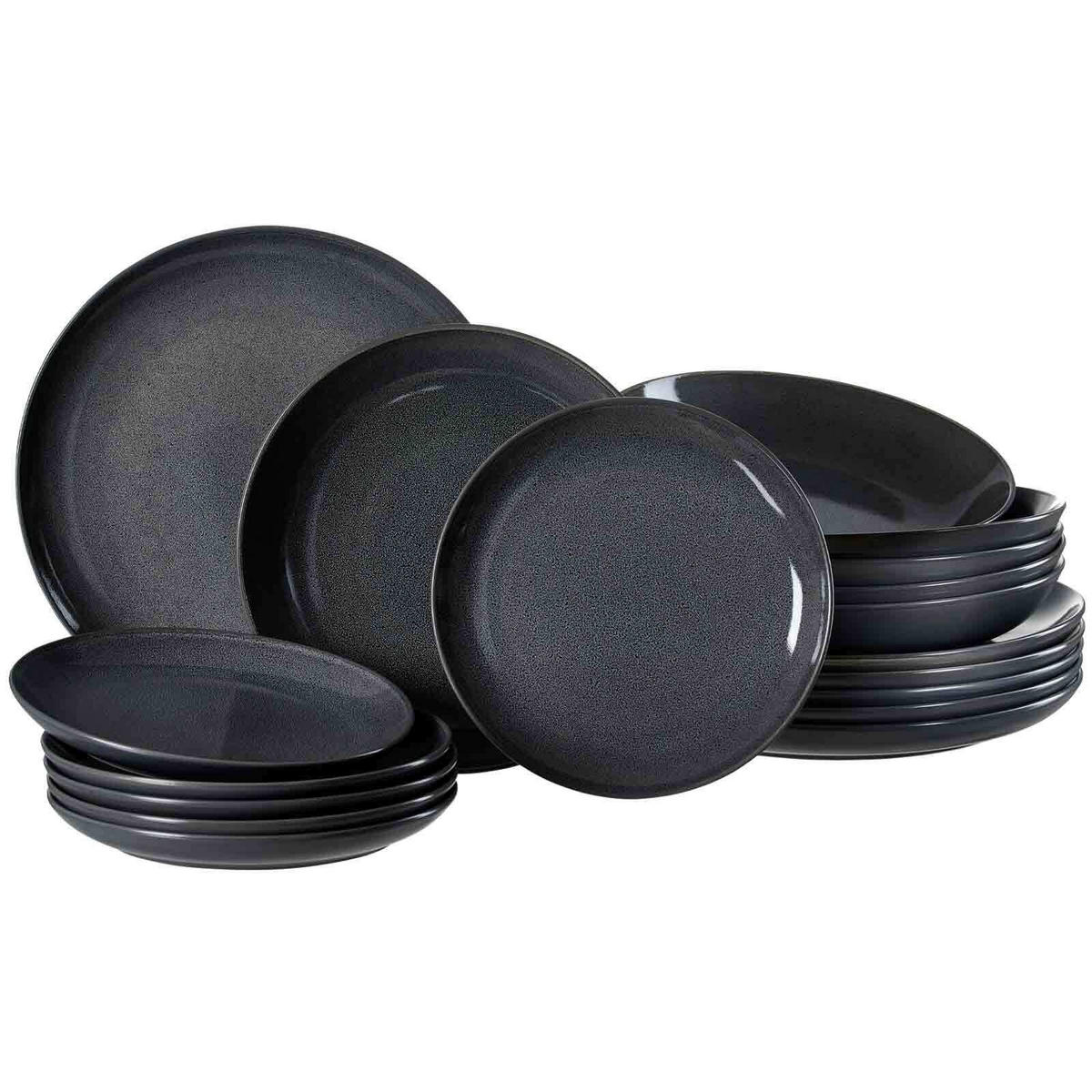 TELLER-SET Toledo dunkelgrau 18er Set - Dunkelgrau, Keramik (1/1/1cm) - Ritzenhoff Breker