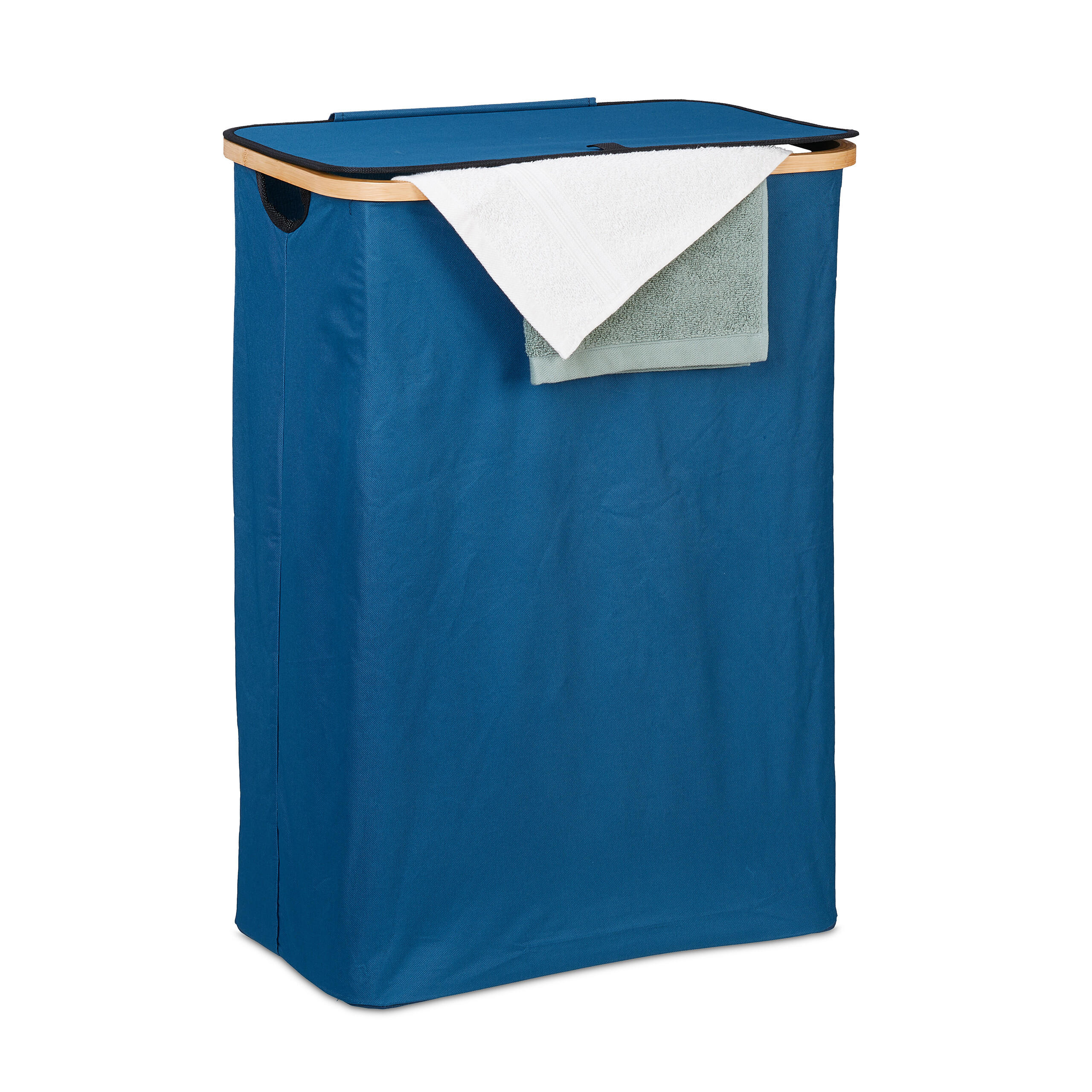 WÄSCHEKORB - Dunkelblau, Holz/Textil (54/75/34cm) - Relaxdays