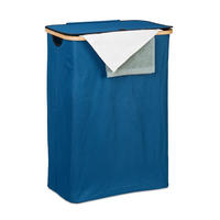 WÄSCHEKORB - Dunkelblau, Holz/Textil (54/75/34cm) - Relaxdays
