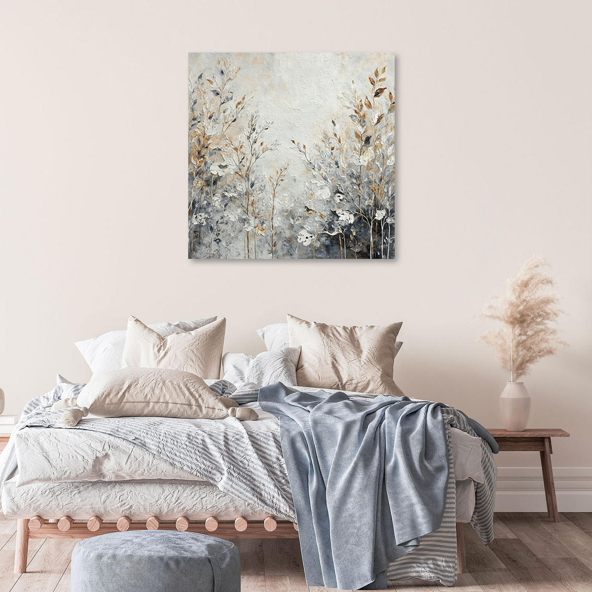 LEINWANDBILD Pflanzen Abstrakt Botanik Gold Beige - Silberfarben, Textil (50/50cm) - Feeby