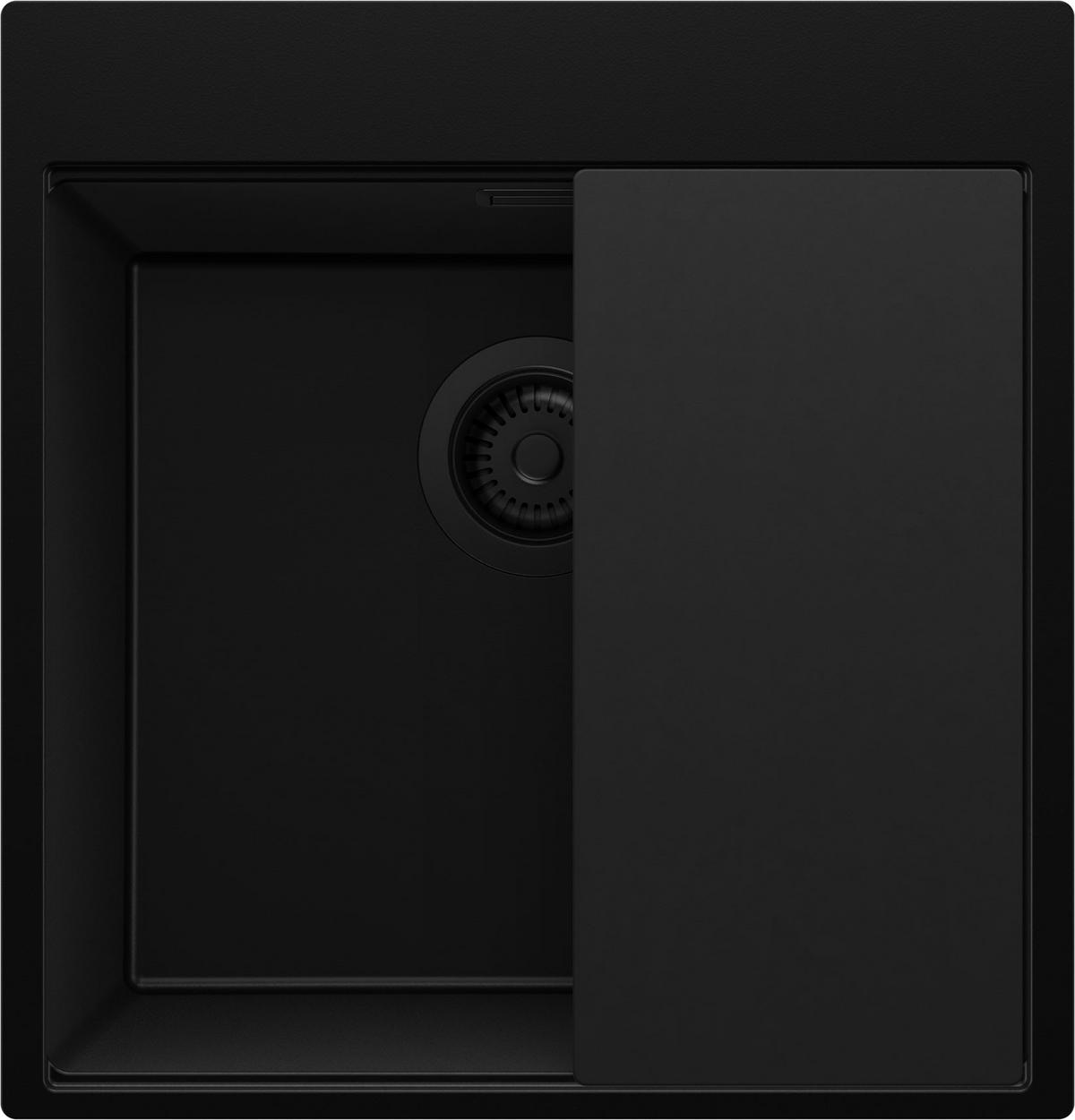 SPÜLBECKEN Oslo, 2-er set Alles Schwarz 48/50 cm 1 Becken + Ablauf-Set + Schneidebrett ab 50er Unterschrank - Schwarz, Kunststoff (48/20/50cm) - Primagran