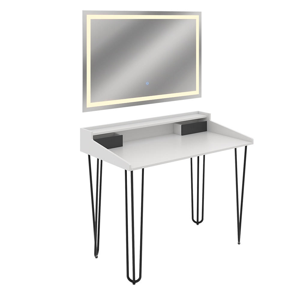 SCHMINKTISCH Sannar Weiß 110 cm mit LED-Spiegel - Schwarz/Weiß, Holzwerkstoff (110/89.5/60cm) - Vicco