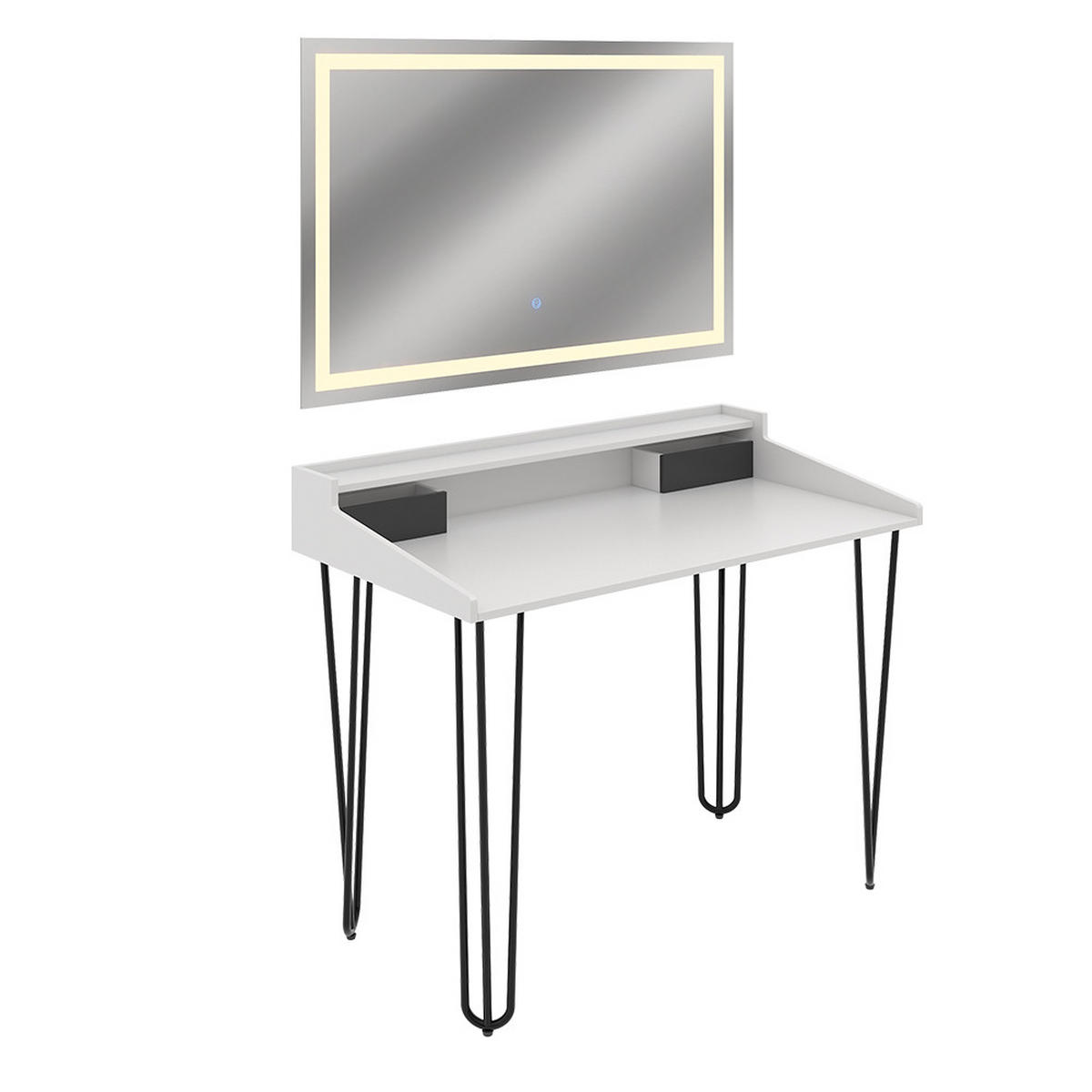 SCHMINKTISCH Sannar Weiß 110 cm mit LED-Spiegel - Schwarz/Weiß, Holzwerkstoff (110/89.5/60cm) - Vicco