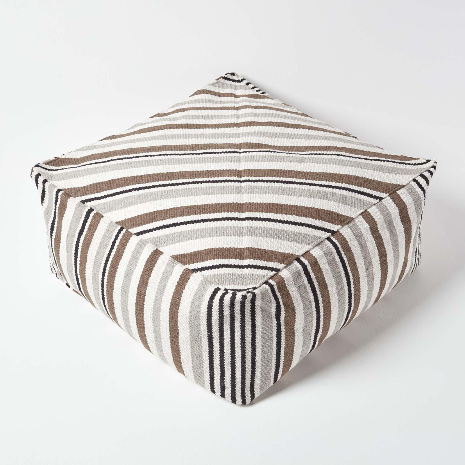 Thumbnail - Homescapes Sitzpouf, Grau, Textil, Gestreift, Quadratisch, 60x30x60 cm, Wohnzimmer, Hocker, Poufs