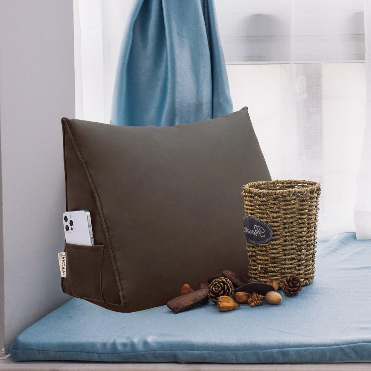 RÜCKENKISSEN für Bett Samt Braun 45 cm - Braun, Textil (35/45cm) - Vercart