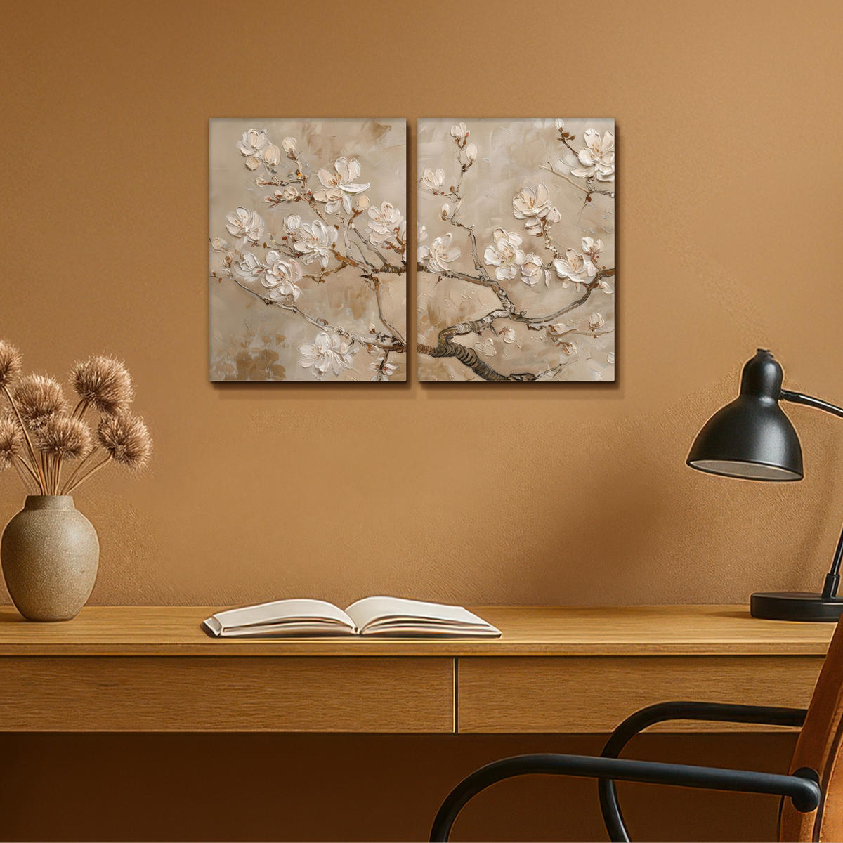 LEINWANDBILD 2er Set Beige - Blüte - Modern 60x40 cm - Greige, Textil (60/40cm) - MuchoWow