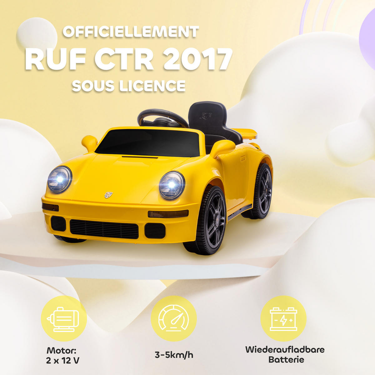 ELEKTRO-KINDERAUTO DE-13073 Fernbedienung Gelb - Gelb, Kunststoff (103/55/44cm) - ComfortXL