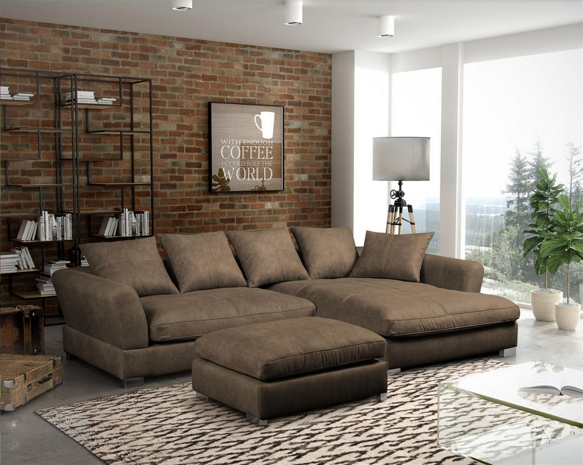 ECKSOFA Tizian Inkl. Hocker - Braun, Holzwerkstoff/Textil (290/182cm) - Fun Möbel
