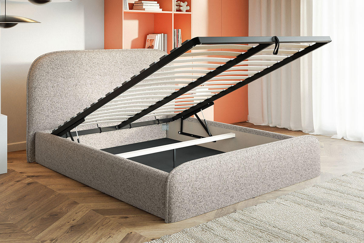 DOPPELBETT 200x200 Wendra Slim mit Lattenrost, Bettkasten, Boucle, Braun - Braun, Holz/Textil (200/200cm) - Emporius