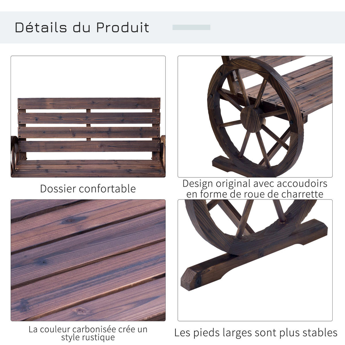 GARTENBANK DE-17756 3-Sitzer mit Wagenrädern & Lattenrost Carbonisiert - Braun, Holz (105.5/75/59cm) - ComfortXL