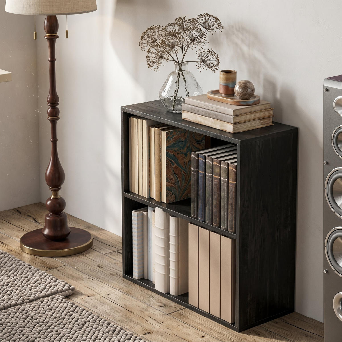BÜCHERREGAL,2 Fächer verstellbarer Boden 60x24x63cm,schwarz - Schwarz, Holzwerkstoff (60/63/24cm) - Vallsero