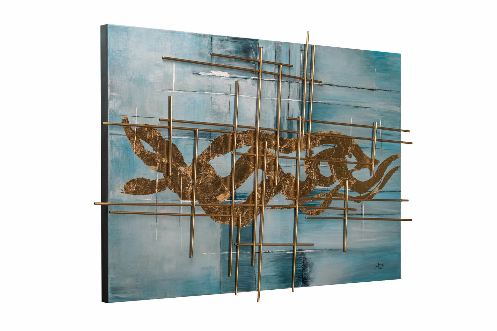 ACRYLBILD HANDGEMALT 120/80 cm - Blau/Goldfarben, Holz/Textil (2.96/80cm) - KUNSTLOFT
